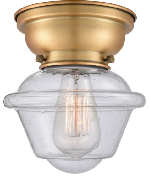 Aditi Small Oxford 1 Light Flush Mount Brushed Brass Seedy Glass