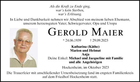 Traueranzeigen Von Gerold Maier Trauerportal Ihrer Tageszeitung