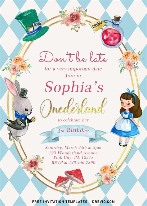 8 Adorable Alice In Wonderland Birthday Invitation Templates Download Hundreds Free Printable