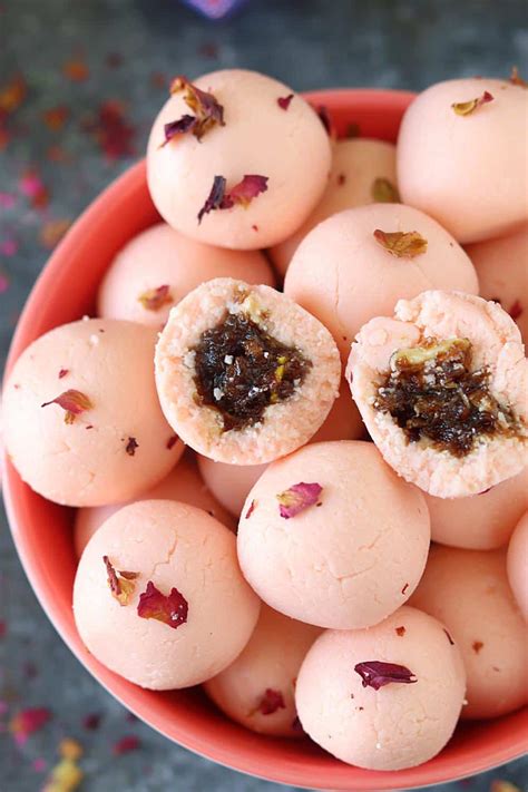 Gulkand Filled Rose Ladoo No Cook Instant Rose Ladoo Gulkand Ladoo