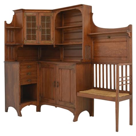 Art Nouveau Corner Cabinet With Bench In Oak By Albert Dumont 1915