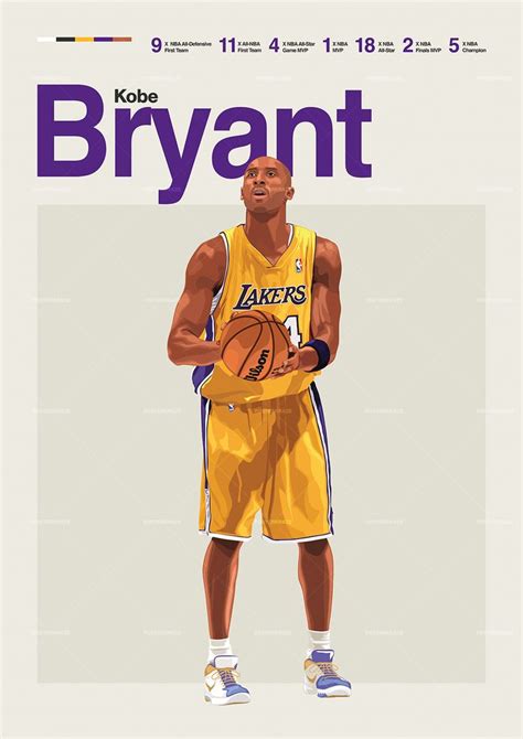 Kobe Bryant Poster Featuring A Mid Century Modern Design Style The High Quality Print Showcases