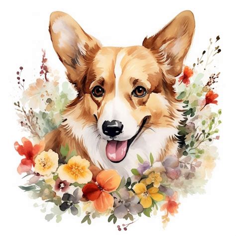 Premium Photo Cute Corgi Dog Flower Watercolor Clipart