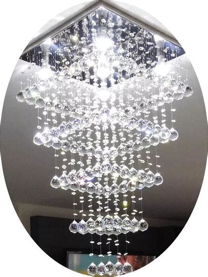 Lustre De Cristal Para V O De Escada E P Direito Duplo Luz Decor