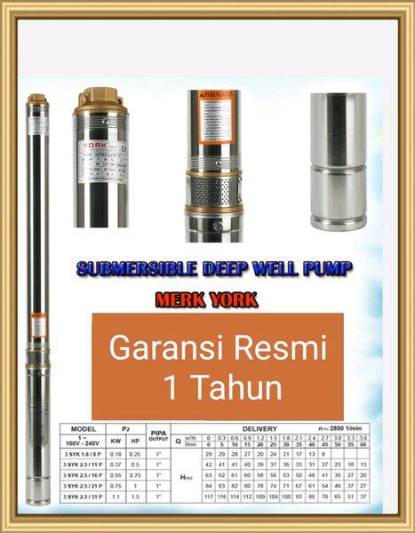 Jual SUBMERSIBLE PUMP YORK 0 75 HP 3 Inch Pompa Air Pompa Satelit Celup