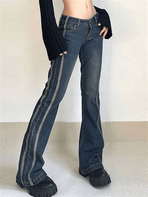 Panel Striped Vintage Flare Jeans HouseofHalley Streetwear Korean