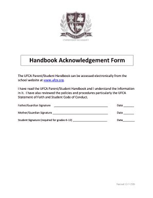 Handbook Acknowledgement Form Ufcaorg Fill And Sign Printable