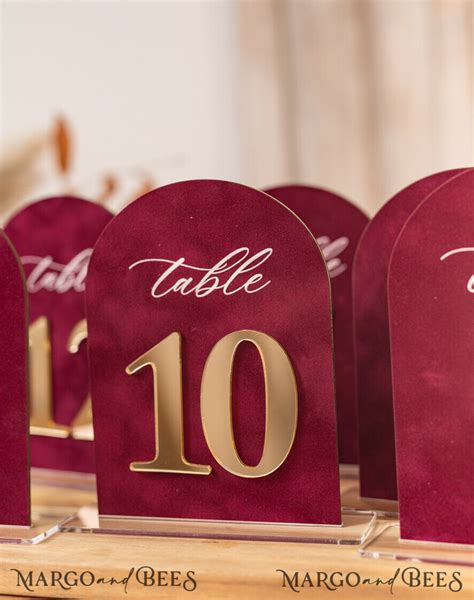 Luxury Velvet Arched Table Numbers With Acrylic Stand Beige Velvet And