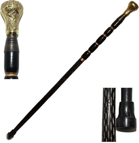 37 Walking Stick In Steel Solid Metal Canes Detachable Brass Knob Handle Handmade In Golden