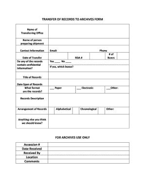 Fillable Online Uwgb TRANSFER OF RECORDS TO ARCHIVES FORM FOR ARCHIVES