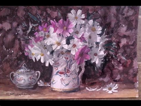 CELAL GÜNAYDIN Turkish Artist Painter Watercolor Daisies Painting