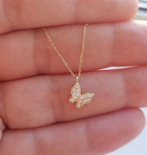 Butterfly Necklace K Solid Yellow Gold Butterfly Necklace Etsy