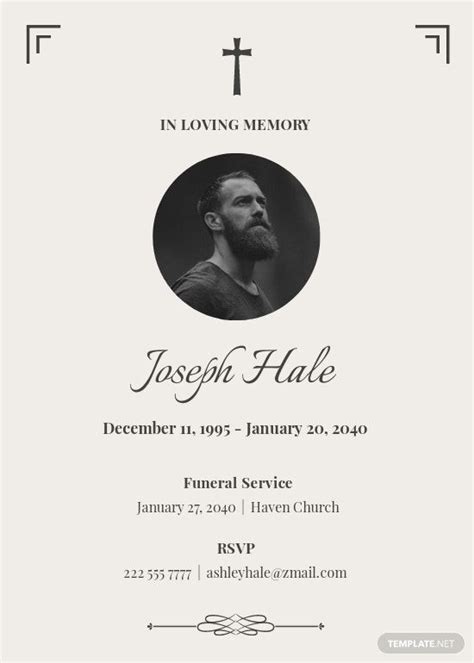 Classic Funeral Announcement Card Template Google Docs Illustrator Word