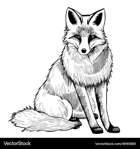 Cute Fox Sitting Hand Drawn Sketch Royalty Free Vector Image