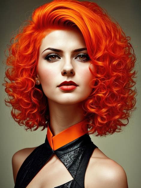 Premium AI Image A Woman With Bright Orange Hair And A Black Top