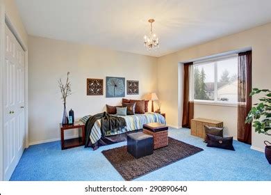 Gorgeous Living Room Bright Blue Carpet Stock Photo