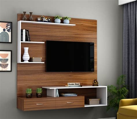 Buy Urbane Engineered Wood Wall Mounted Tv Unit With Shelf And Drawers Exotic Teak Frosty White