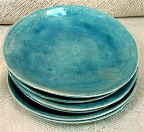 Hand made Side/salad plates stoneware plates set of 6 aqua