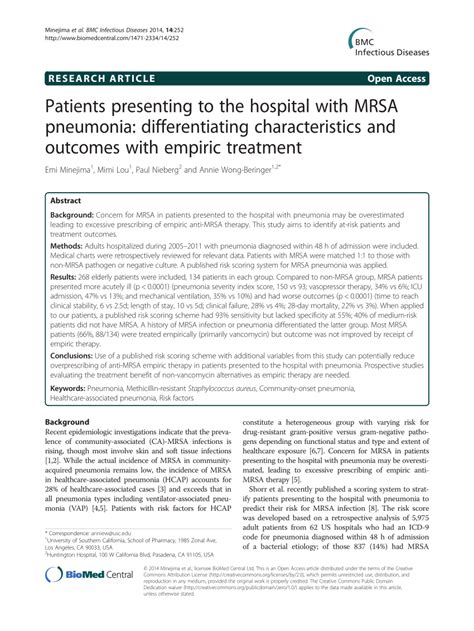 Pdf Patients Presenting To The Hospital With Mrsa Pneumonia