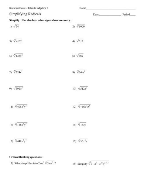 Simplifying Radicals Imaginary Numbers Worksheet Answers Depp My Fav