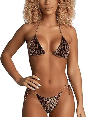 TSWRK Damen Triangel Bikini Set Leopard Schlange Print Neckholder