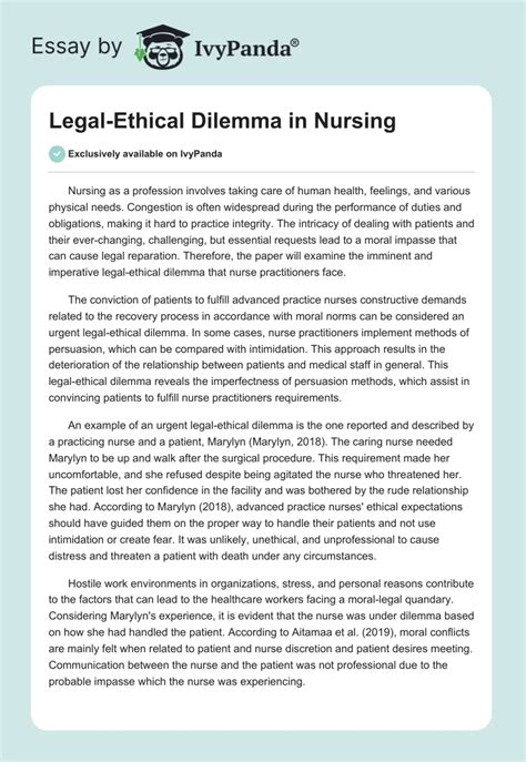 Legal Ethical Dilemma In Nursing 629 Words Critical Writing Example