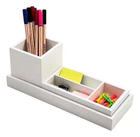 Organizador De Mesa Escrit Rio Madeira Mdf Branco Rosi Zanon