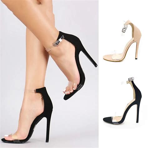 Women Pumps Transparent Heels Clear Shoes Woman Black Nude Pvc Peep Toe