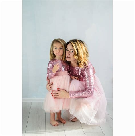 Pink Mommy And Me Dresses Sequin Matching Dress Outfits Mother Etsy