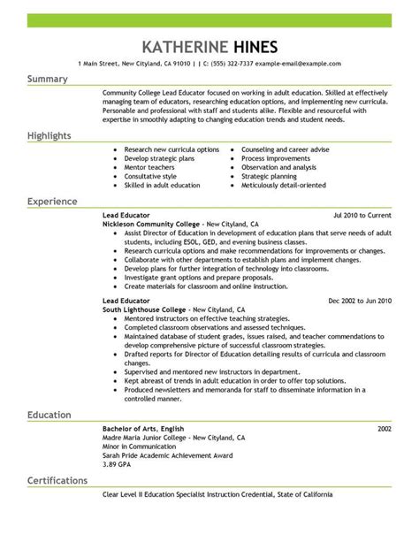 Professional Lead Educator Resume Examples