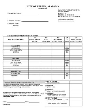 Sales Use Lease Tax Form City Of Helena Alabama Fill Out And Sign