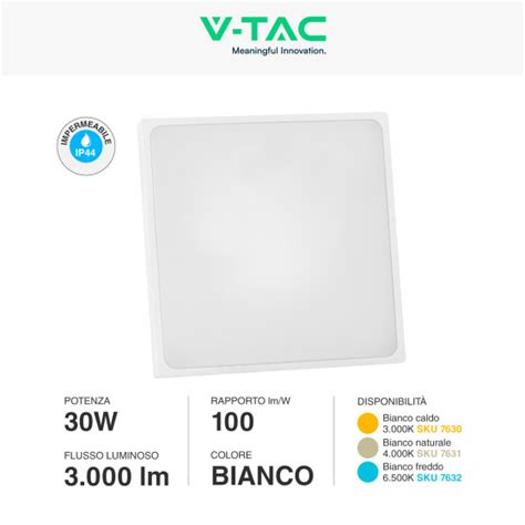 Vt Plafoniera Led Quadrata W Smd Ip Bianca V Tac