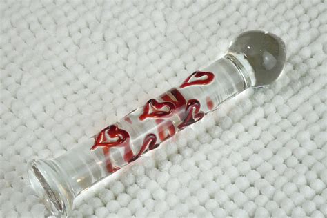 7 Glass Dildo With Clear Shaft And Blue Hearts Etsy