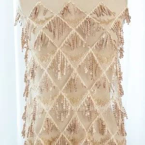 Rose Gold Rhombus Pattern Tassel Sequin Fringed Fabric Oneyard