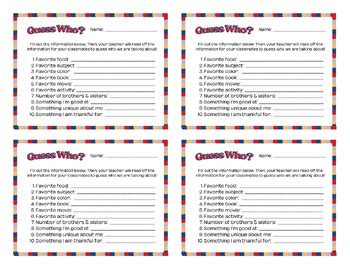 Get To Know You Activity Guess Who By Hailey Derrick Tpt