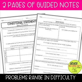 Conditional Statements Biconditionals Geometry Guided Notes Worksheet