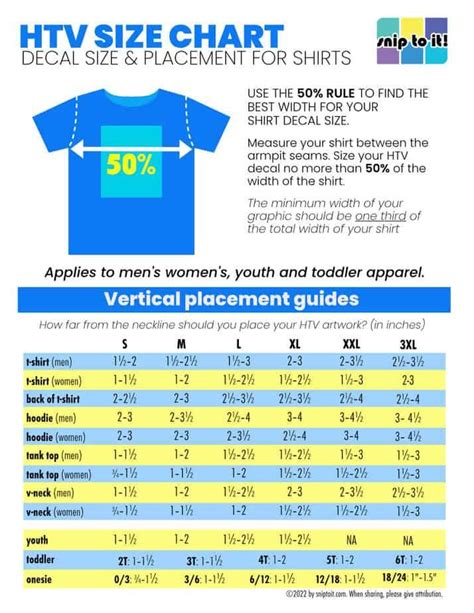 HTV Size Chart: Printable guide to shirt decal size - Snip to It ...