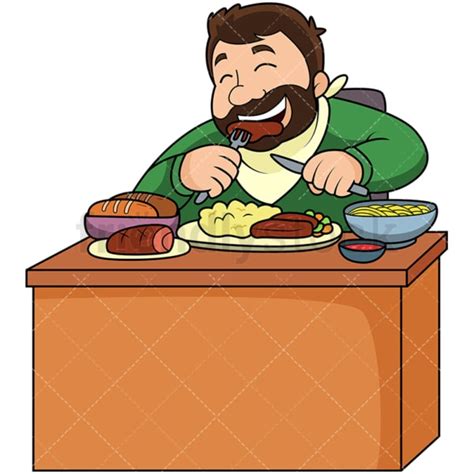 Fat Man Eating A Lot Of Food Cartoon Vector Clipart Friendlystock