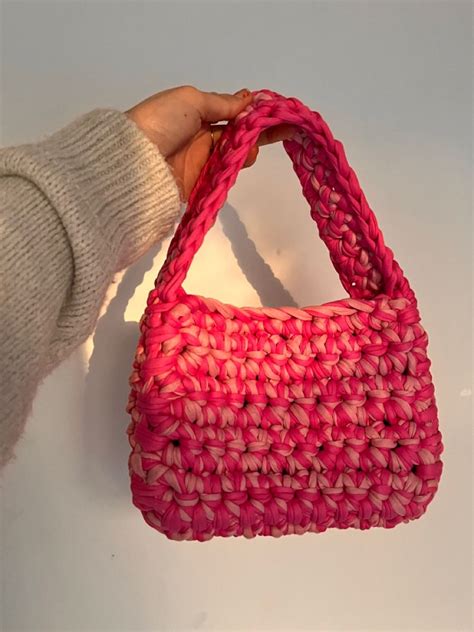 Crochet Pastel And Hot Pink Mini Shoulder Bag By Me Depop