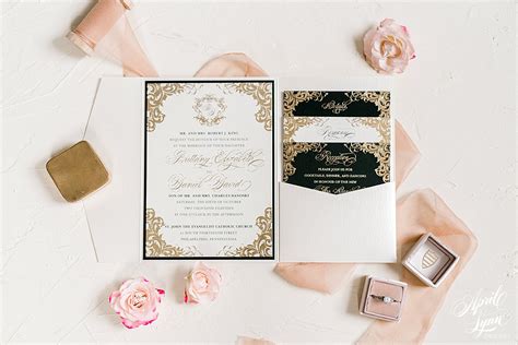 Brittany Daniels Luxury Regal Gold Foil And Black Pocketfold Wedding