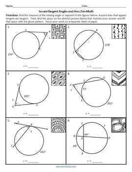 Secant Tangent Angles And Arcs Zen Math By Funrithmetic Tpt