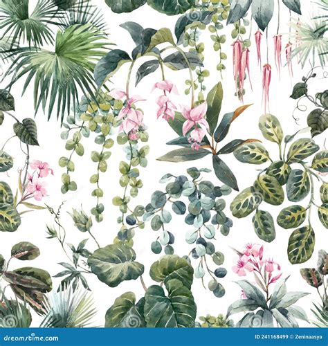 Beautiful Vector Seamless Tropical Floral Pattern With Hand Drawn