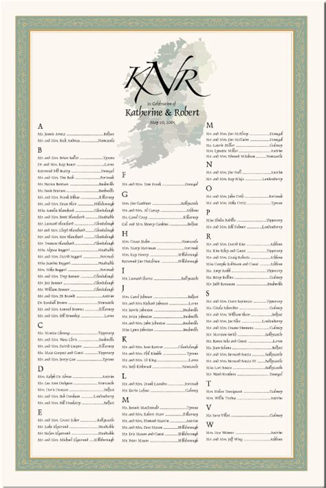 Ireland Map Celtic Wedding Seating Charts Seating Scroll Seating Poster