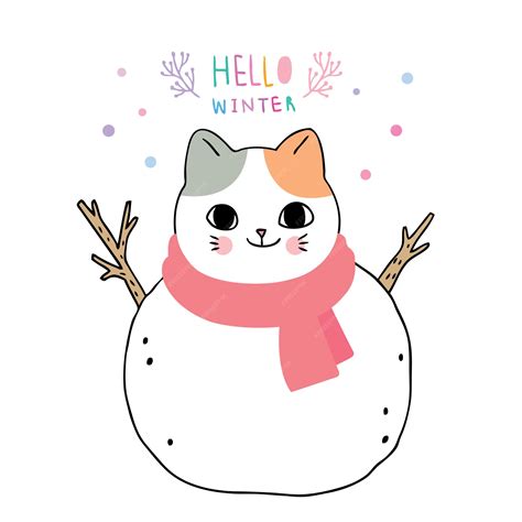 Premium Vector Cartoon Cute Winter Cat Is Snowman