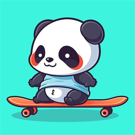 Panda Fofo Jogando Skate Ilustra O Vetorial Conceito De Cone De