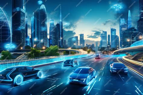 Premium Ai Image Autonomous Vehicles On Smart Highways Future Vision