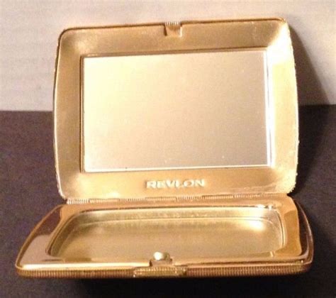 Vintage Revlon Compact Makeup Mirror Metal Gold Tone Moire Patrician