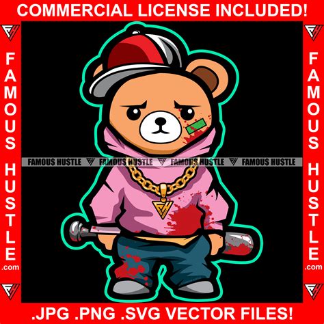 Gangsta Blood Cute Gangster Teddy Bear Scar Face Bloody Baseball Bat G