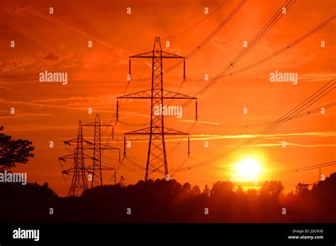 Electricity Pylons At Sunset Hi Res Stock Photography And Images Alamy