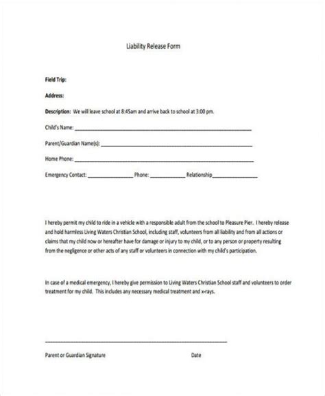 Accident Waiver And Release Of Liability Form Template